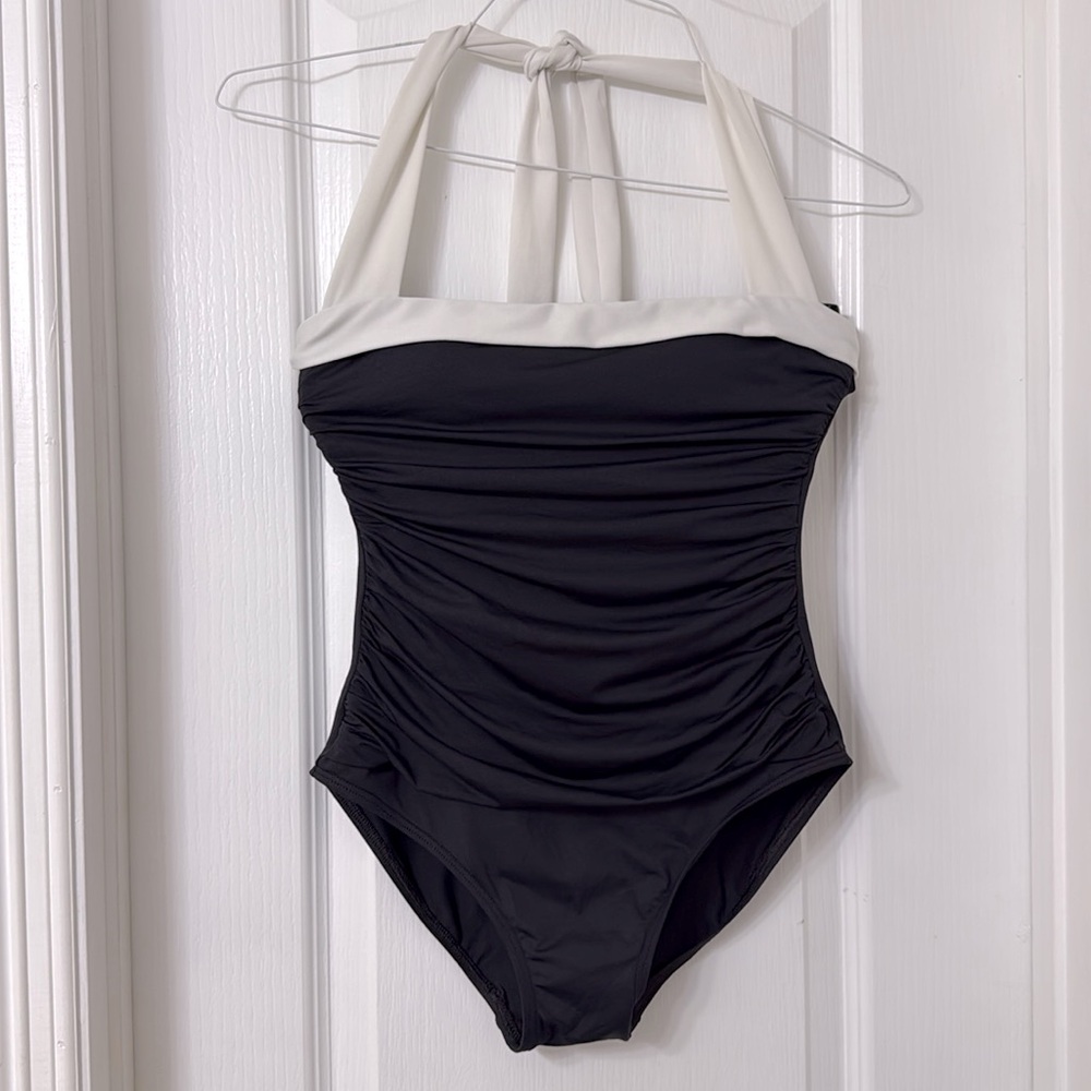 Lauren Ralph Lauren Bel Air Solids Shirred Bandeau black and white Size 4 - Picture 2 of 6